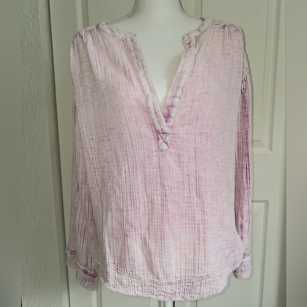 Free People We The Free Pink Raw Edge Seam Cotton Hi-Lo Tunic Top. Size S.